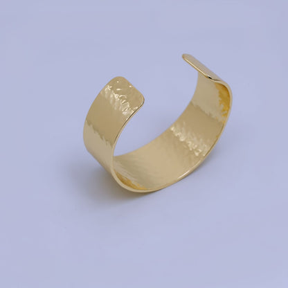 24K Gold Filled Wide Hammered Cuff Bracelet | WA-03249