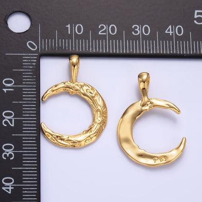 24K Gold Filled Hammered Celestial Crescent Moon Pendant | AA1081