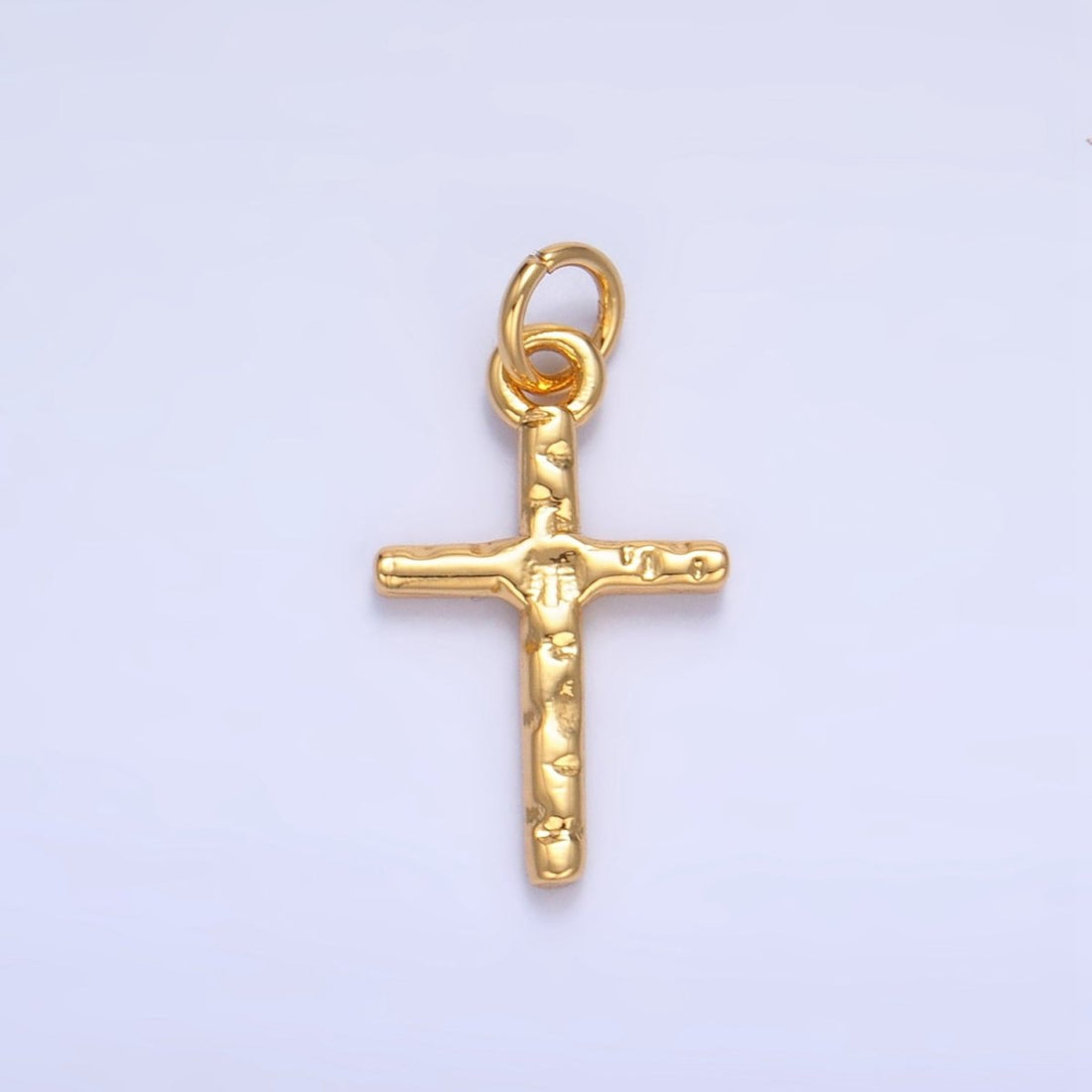 24K Gold Filled Hammered Cross Minimalist Charm | W112