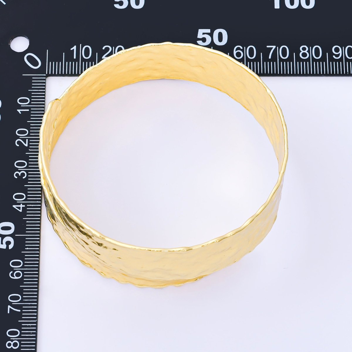 24K Gold Filled Hammered Curl Band Wide Bangle Bracelet | WA-1493