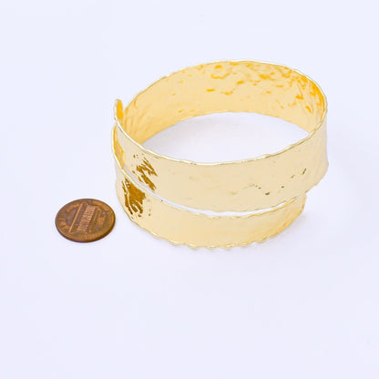 24K Gold Filled Hammered Curl Band Wide Bangle Bracelet | WA-1493