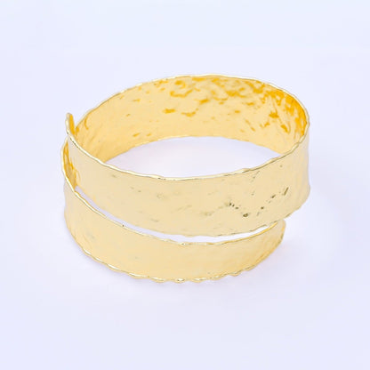 24K Gold Filled Hammered Curl Band Wide Bangle Bracelet | WA-1493