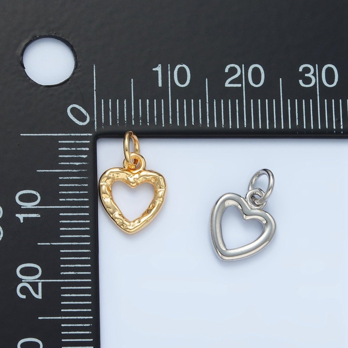 24K Gold Filled 11mm Hammered Heart Open Mini Charm in Gold &amp; Silver | D743