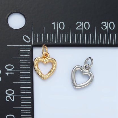 24K Gold Filled 11mm Hammered Heart Open Mini Charm in Gold &amp; Silver | D743