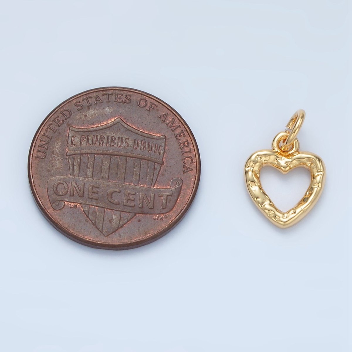 24K Gold Filled 11mm Hammered Heart Open Mini Charm in Gold &amp; Silver | D743