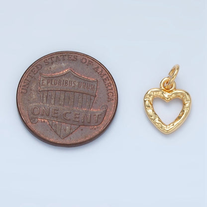 24K Gold Filled 11mm Hammered Heart Open Mini Charm in Gold &amp; Silver | D743