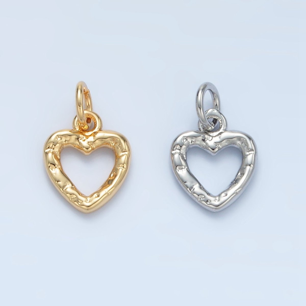24K Gold Filled 11mm Hammered Heart Open Mini Charm in Gold &amp; Silver | D743