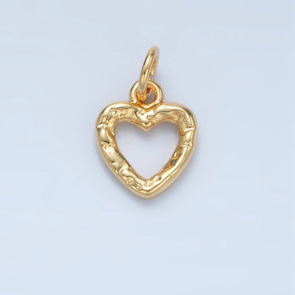 24K Gold Filled 11mm Hammered Heart Open Mini Charm in Gold &amp; Silver | D743