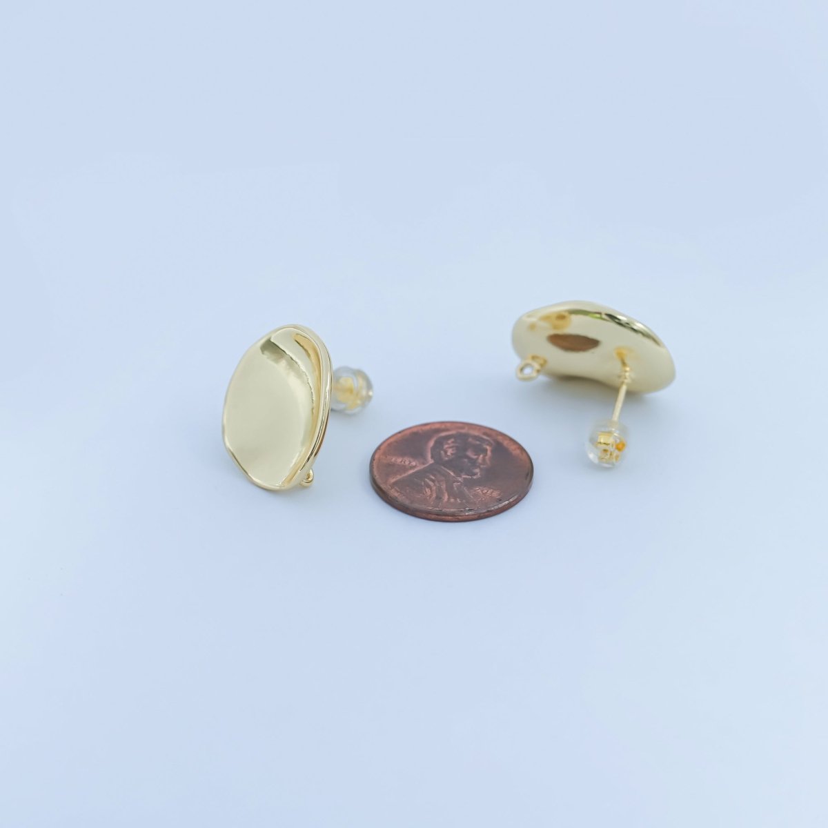 24K Gold Filled Hammered Oval Drop Stud Earring Findings | Z1128