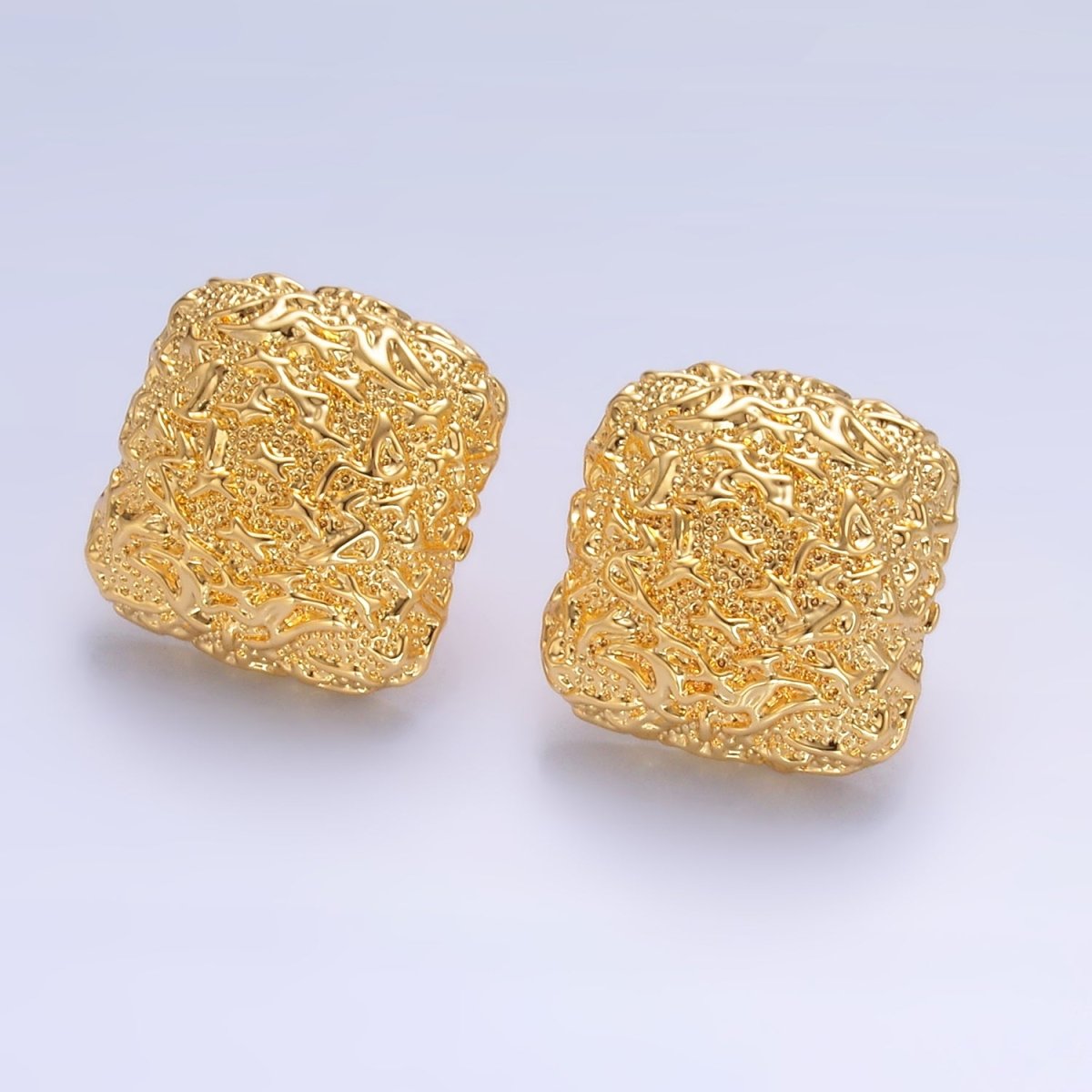 24K Gold Filled Hammered Square Stud Earrings in Gold &amp; Silver | AB883 AB899