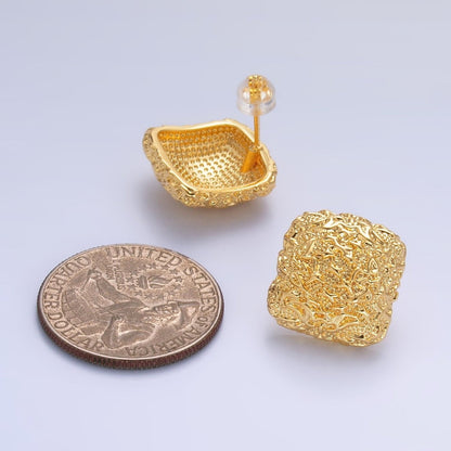 24K Gold Filled Hammered Square Stud Earrings in Gold &amp; Silver | AB883 AB899