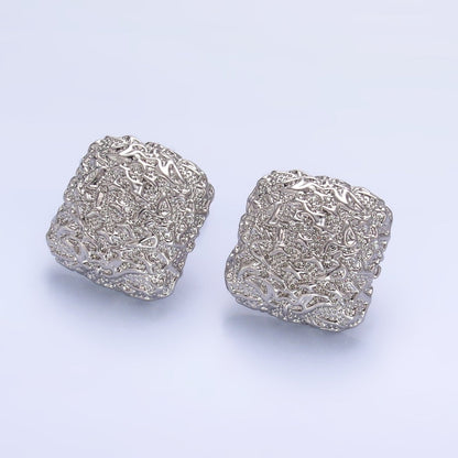 24K Gold Filled Hammered Square Stud Earrings in Gold &amp; Silver | AB883 AB899