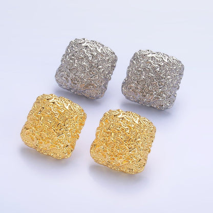 24K Gold Filled Hammered Square Stud Earrings in Gold &amp; Silver | AB883 AB899