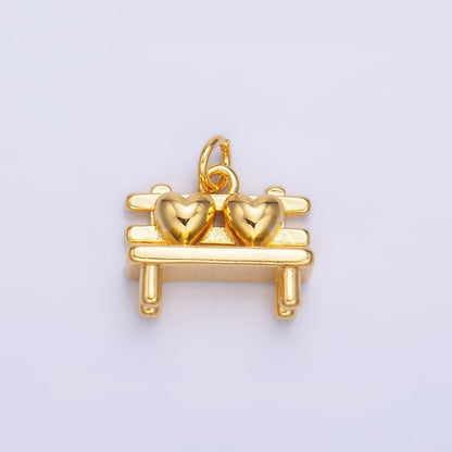 24K Gold Filled Heart Bench Seat 3D Multidimensional Charm in Gold &amp; Silver | W313