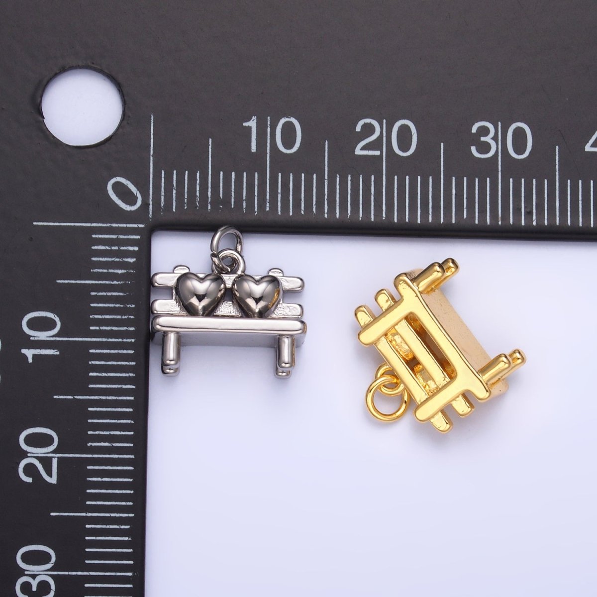24K Gold Filled Heart Bench Seat 3D Multidimensional Charm in Gold &amp; Silver | W313