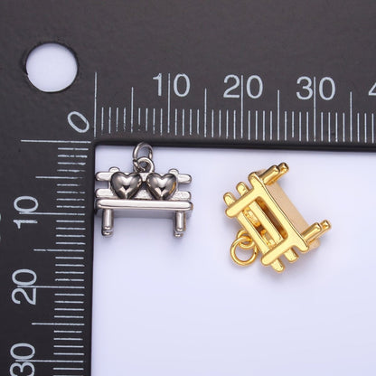 24K Gold Filled Heart Bench Seat 3D Multidimensional Charm in Gold &amp; Silver | W313