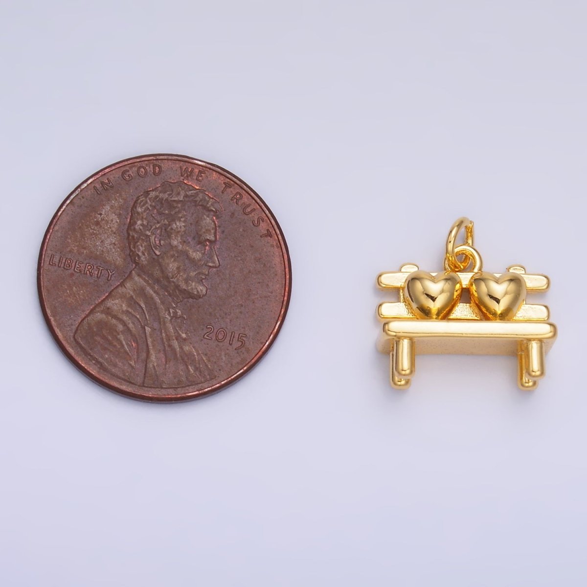 24K Gold Filled Heart Bench Seat 3D Multidimensional Charm in Gold &amp; Silver | W313