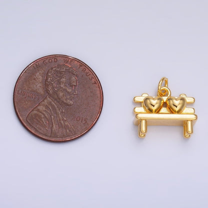 24K Gold Filled Heart Bench Seat 3D Multidimensional Charm in Gold &amp; Silver | W313