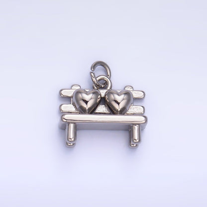 24K Gold Filled Heart Bench Seat 3D Multidimensional Charm in Gold &amp; Silver | W313