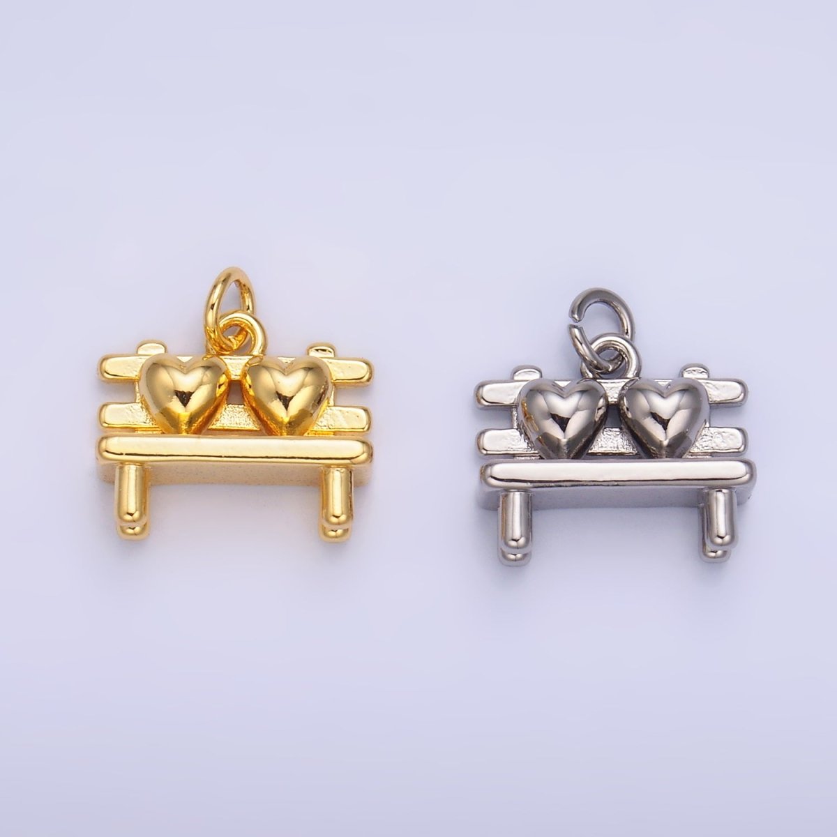 24K Gold Filled Heart Bench Seat 3D Multidimensional Charm in Gold &amp; Silver | W313