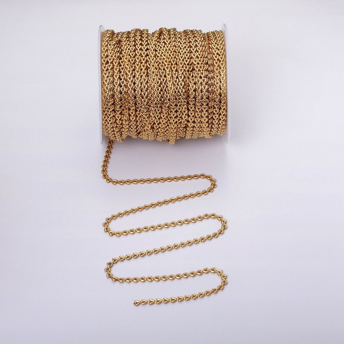 24k Gold Filled Heart Cable Chain Link Unfinished Yard Chain in Gold &amp; Silver | ROLL-1323 Clearance Pricing