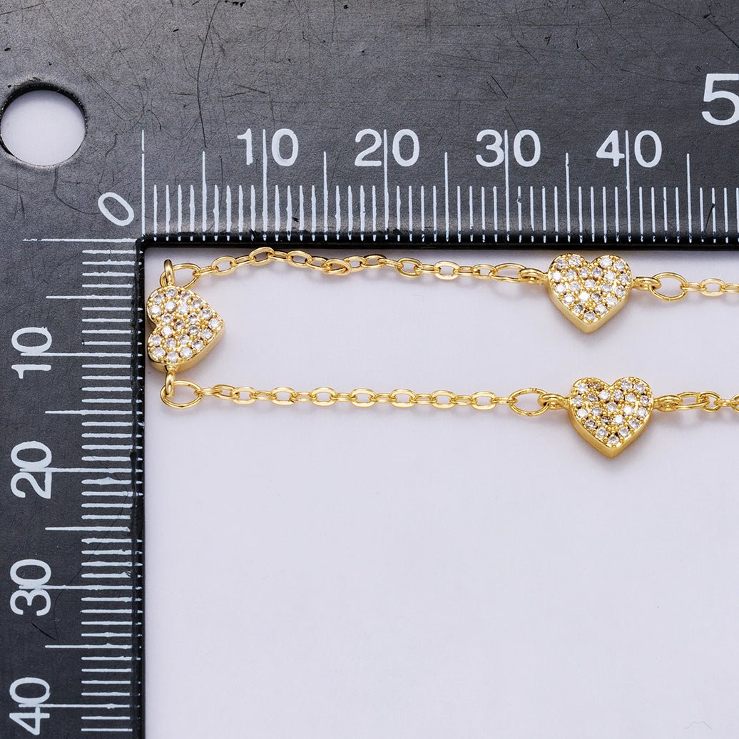 24K Gold Filled 1.6mm Micro Paved CZ Heart Cable Unfinished Chain by Yard | Roll-00420