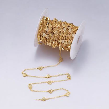 24K Gold Filled 1.6mm Micro Paved CZ Heart Cable Unfinished Chain by Yard | Roll-00420