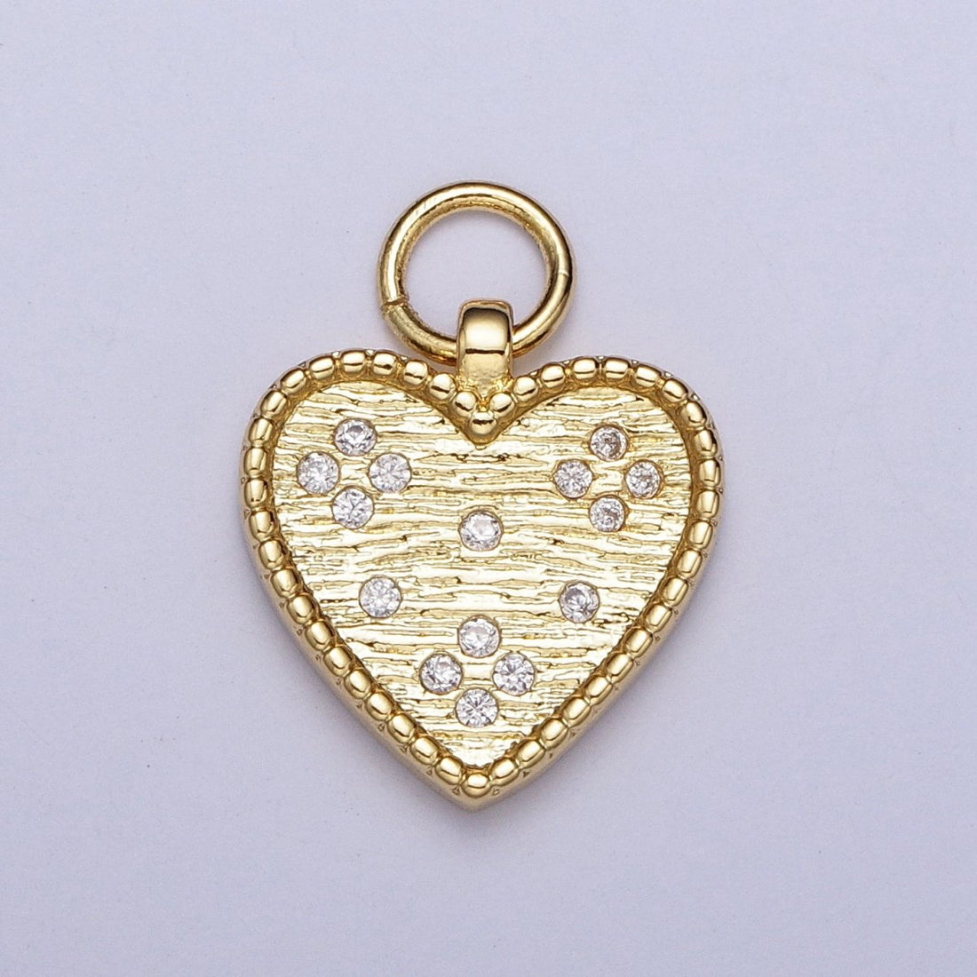 24K Gold Filled Heart Charm Clear CZ Dotted Pendant H-339