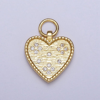 24K Gold Filled Heart Charm Clear CZ Dotted Pendant H-339