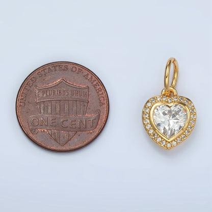 24K Gold Filled Heart Clear CZ Micro Paved Charm in Gold &amp; Silver | AG859