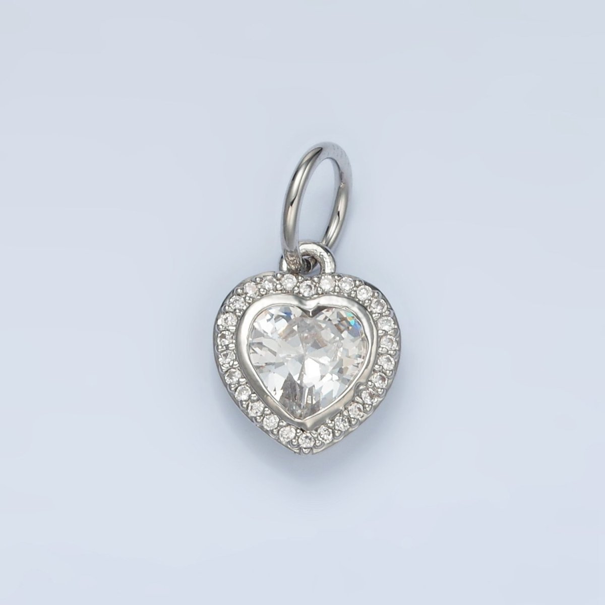 24K Gold Filled Heart Clear CZ Micro Paved Charm in Gold &amp; Silver | AG859