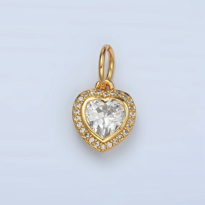 24K Gold Filled Heart Clear CZ Micro Paved Charm in Gold &amp; Silver | AG859