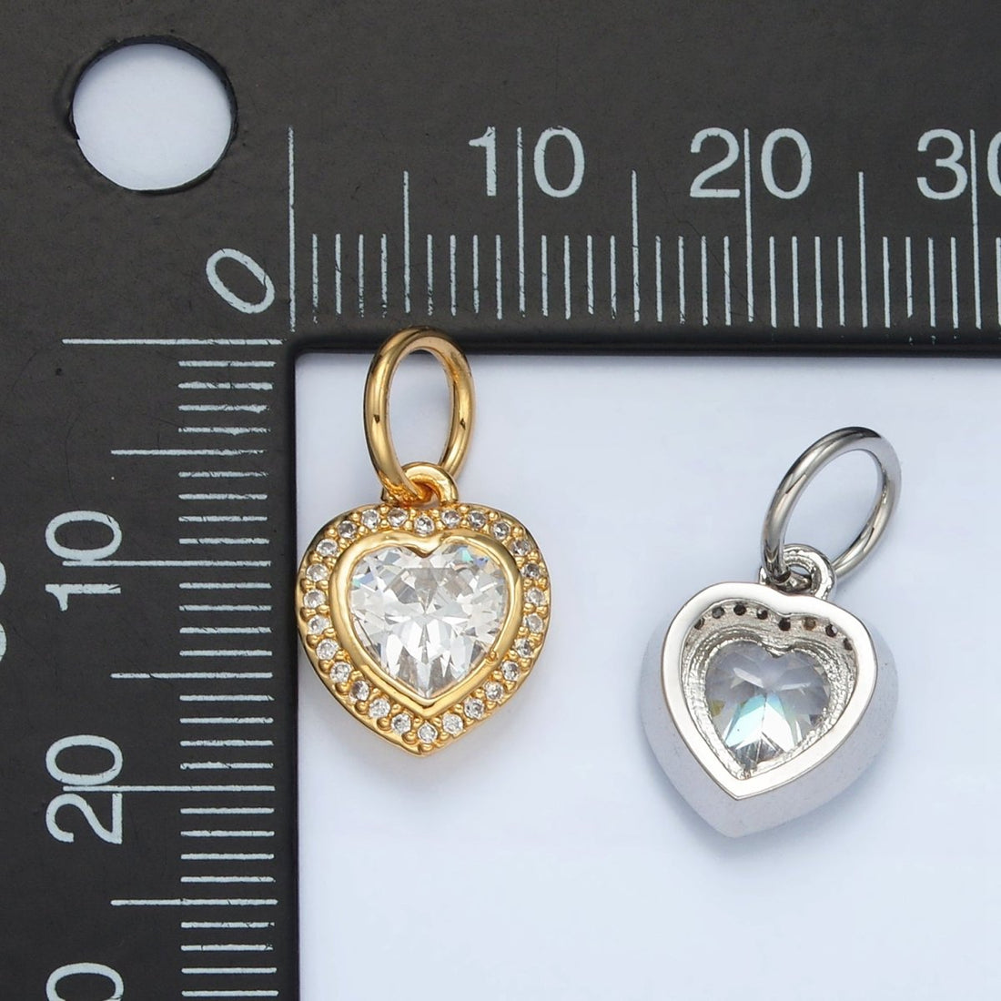 24K Gold Filled Heart Clear CZ Micro Paved Charm in Gold &amp; Silver | AG859