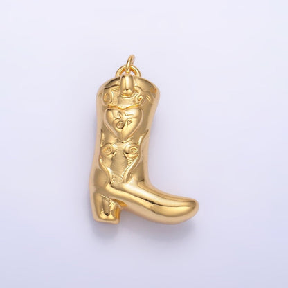24K Gold Filled Heart Cowboy Boots Multidimensional Charm | W078