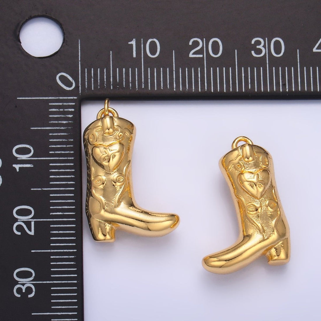 24K Gold Filled Heart Cowboy Boots Multidimensional Charm | W078