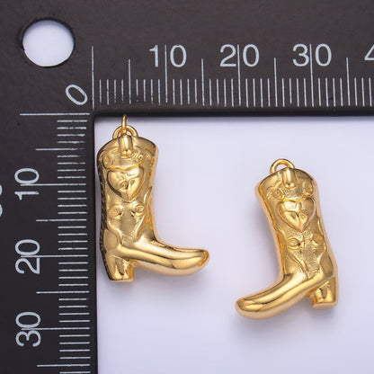 24K Gold Filled Heart Cowboy Boots Multidimensional Charm | W078
