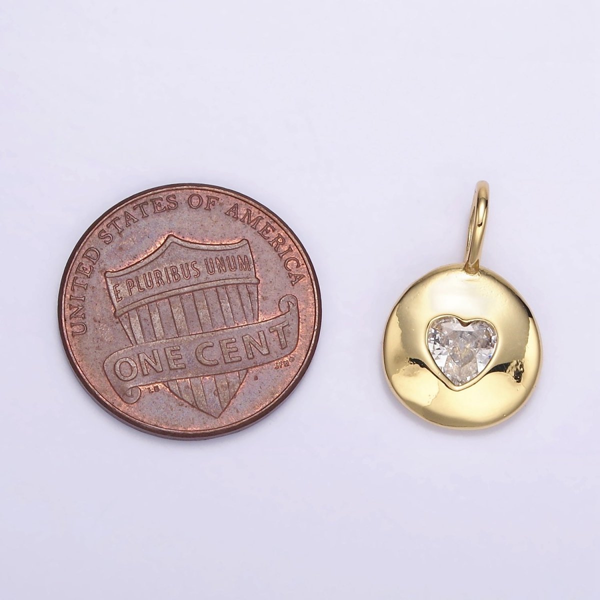 24K Gold Filled Heart CZ Birthstone Round Bezel Charm | AA049 - AA054