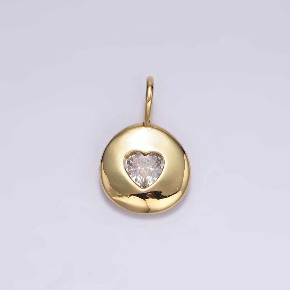 24K Gold Filled Heart CZ Birthstone Round Bezel Charm | AA049 - AA054