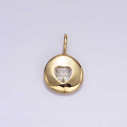 24K Gold Filled Heart CZ Birthstone Round Bezel Charm | AA049 - AA054