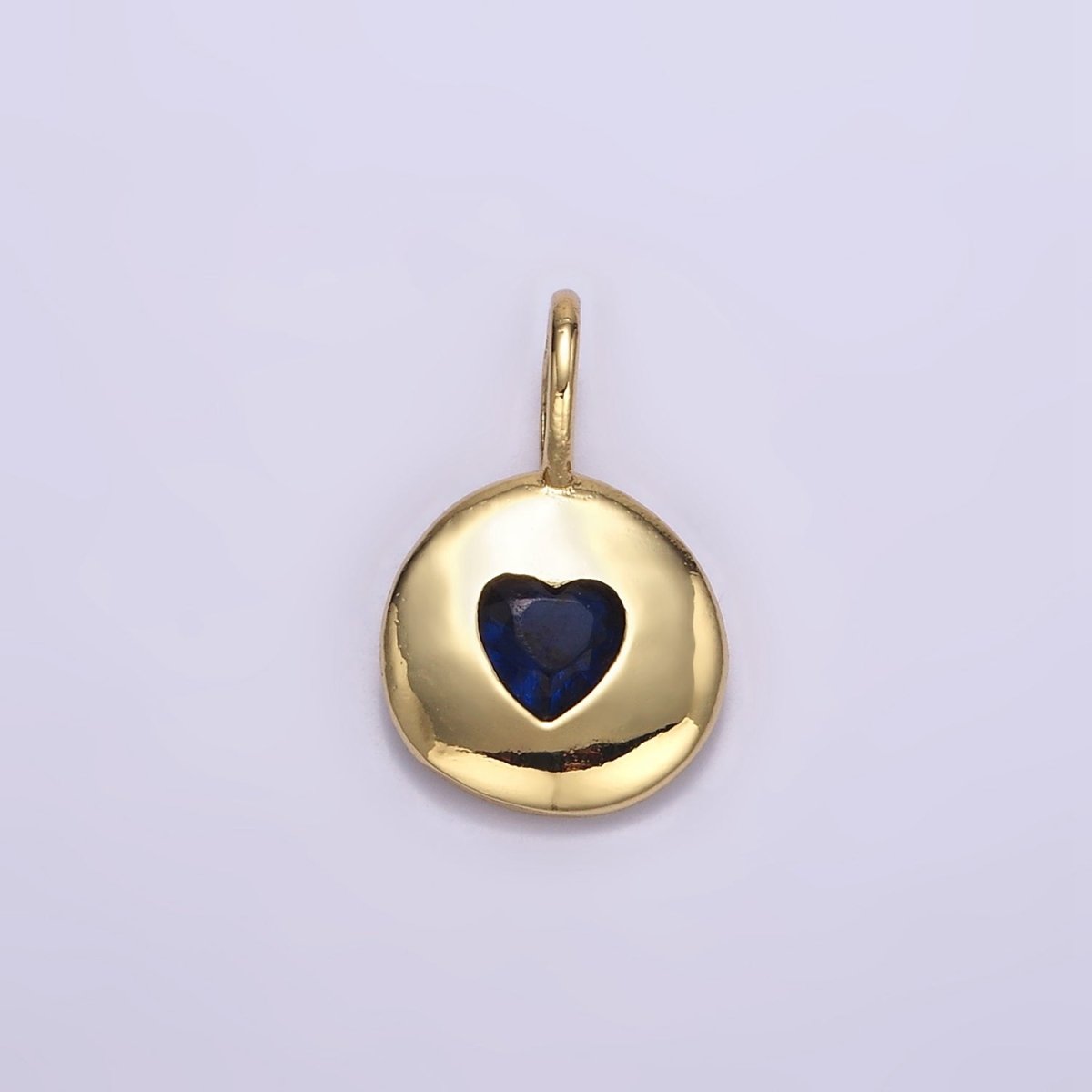 24K Gold Filled Heart CZ Birthstone Round Bezel Charm | AA049 - AA054