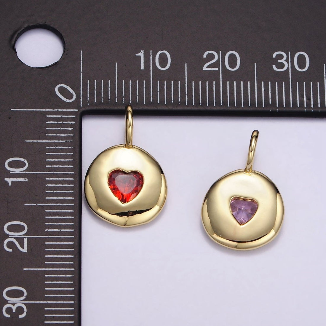 24K Gold Filled Heart CZ Birthstone Round Bezel Charm | AA049 - AA054