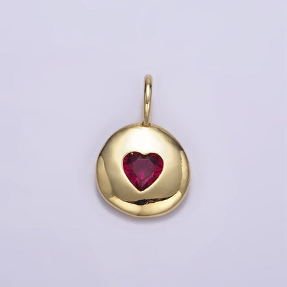 24K Gold Filled Heart CZ Birthstone Round Bezel Charm | AA049 - AA054