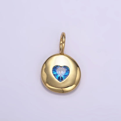 24K Gold Filled Heart CZ Birthstone Round Bezel Charm | AA049 - AA054