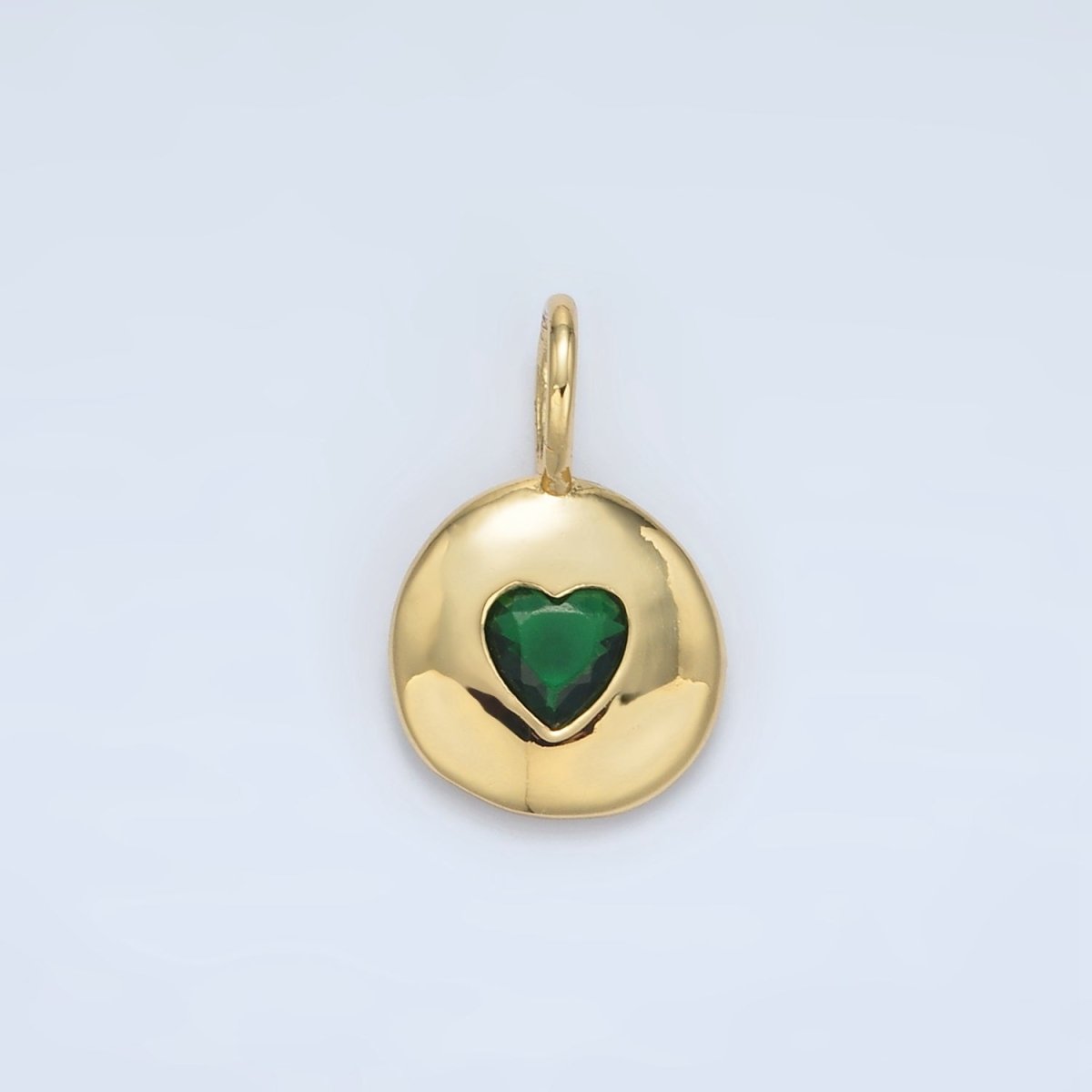 24K Gold Filled Heart CZ Birthstone Round Bezel Charm | AA049 - AA054
