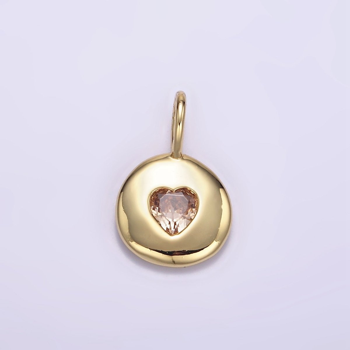 24K Gold Filled Heart CZ Birthstone Round Bezel Charm | AA049 - AA054