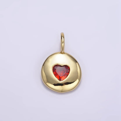 24K Gold Filled Heart CZ Birthstone Round Bezel Charm | AA049 - AA054