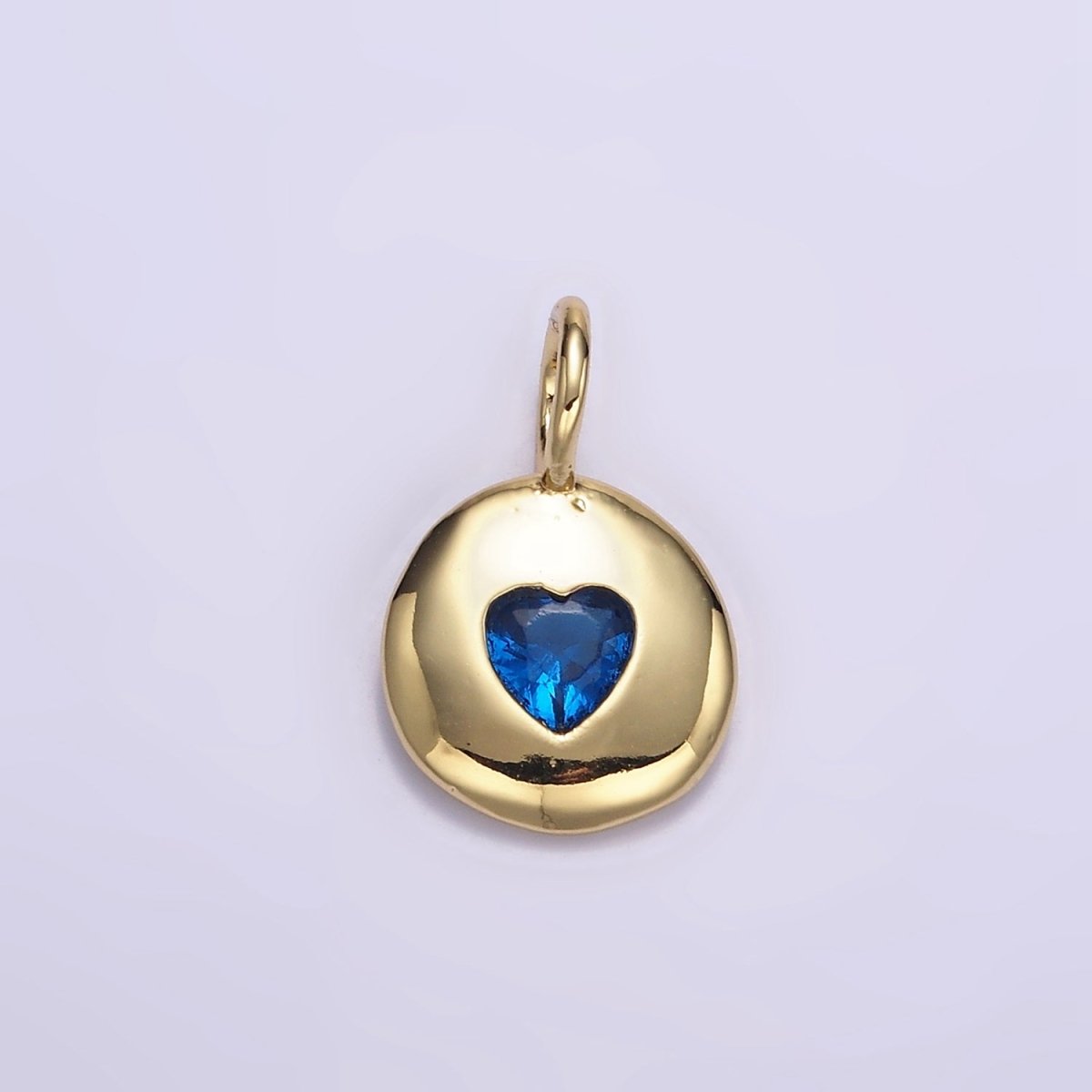 24K Gold Filled Heart CZ Birthstone Round Bezel Charm | AA049 - AA054