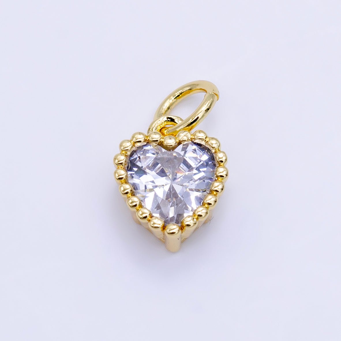24K Gold Filled 9mm Green, Red, Purple, Blue, Clear, Peach Heart CZ Dotted Mini Charm | E043 - E046