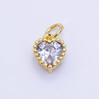 24K Gold Filled 9mm Green, Red, Purple, Blue, Clear, Peach Heart CZ Dotted Mini Charm | E043 - E046
