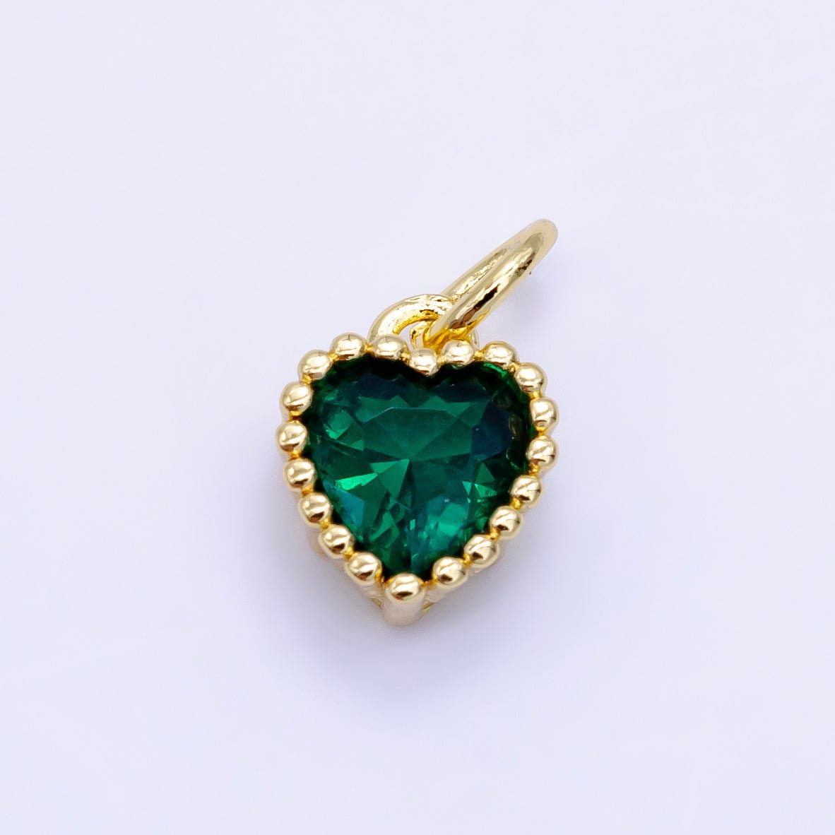 24K Gold Filled 9mm Green, Red, Purple, Blue, Clear, Peach Heart CZ Dotted Mini Charm | E043 - E046